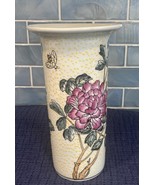 Vintage Hand Painted Flowers Bees Porcelain Ceramic Decor Vase Textured ... - $25.95