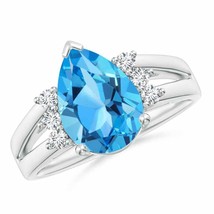 ANGARA Pear Swiss Blue Topaz Ring with Triple Diamond Accents in 14K Gold - £962.82 GBP