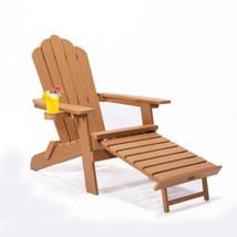 Patio Folding Adirondack Chair with Pullout Ottoman with Cup Holder - £620.42 GBP