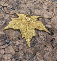 Vintage Maple/Sycamore Gold Leaf  Preserved in Metal Necklace Pendant Fall - £19.12 GBP