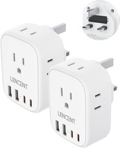 2 Pack US to UK Ireland Travel Plug Adapter Grounded G Outlet Adaptor with 4 USB - £38.28 GBP