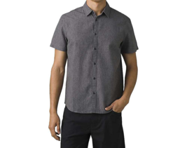 New Mens L Prana Dark Gray Button Shirt NWT SS Lindores Logo Hemp Hatch ... - $177.21