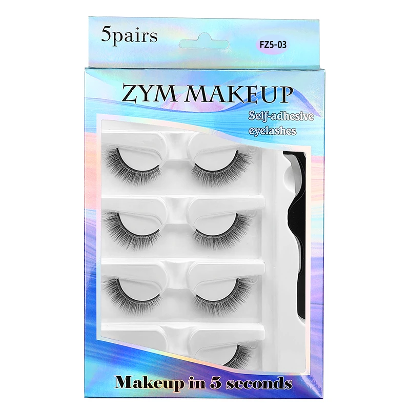 S fast wear no glue false eyelashes wispy 5 pairs with tweezers 3d lashes natural bushy thumb200