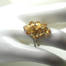 Vintage Signed STS 925 Silver Citrine Flower Ring Size 6 - £51.37 GBP