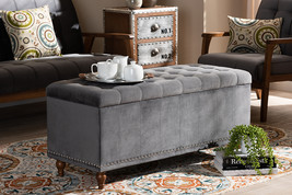 Alfro Gray Velvet Fabric Upholstered Button-Tufted Storage Ottoman Bench - $5,199.57 MXN