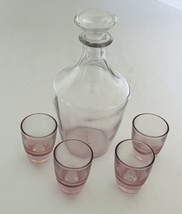 Liqueur Decanter Ombre Clear to Pink with Four Shot Glasses France Vintage - £25.83 GBP