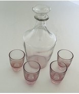 Liqueur Decanter Ombre Clear to Pink with Four Shot Glasses France Vintage - $610.50 MXN