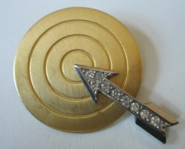 Bulls-eye Brooch Pin Gold Tone Setting Crystal Rhinestones Large Vintage 1980&#39;s - $17.99