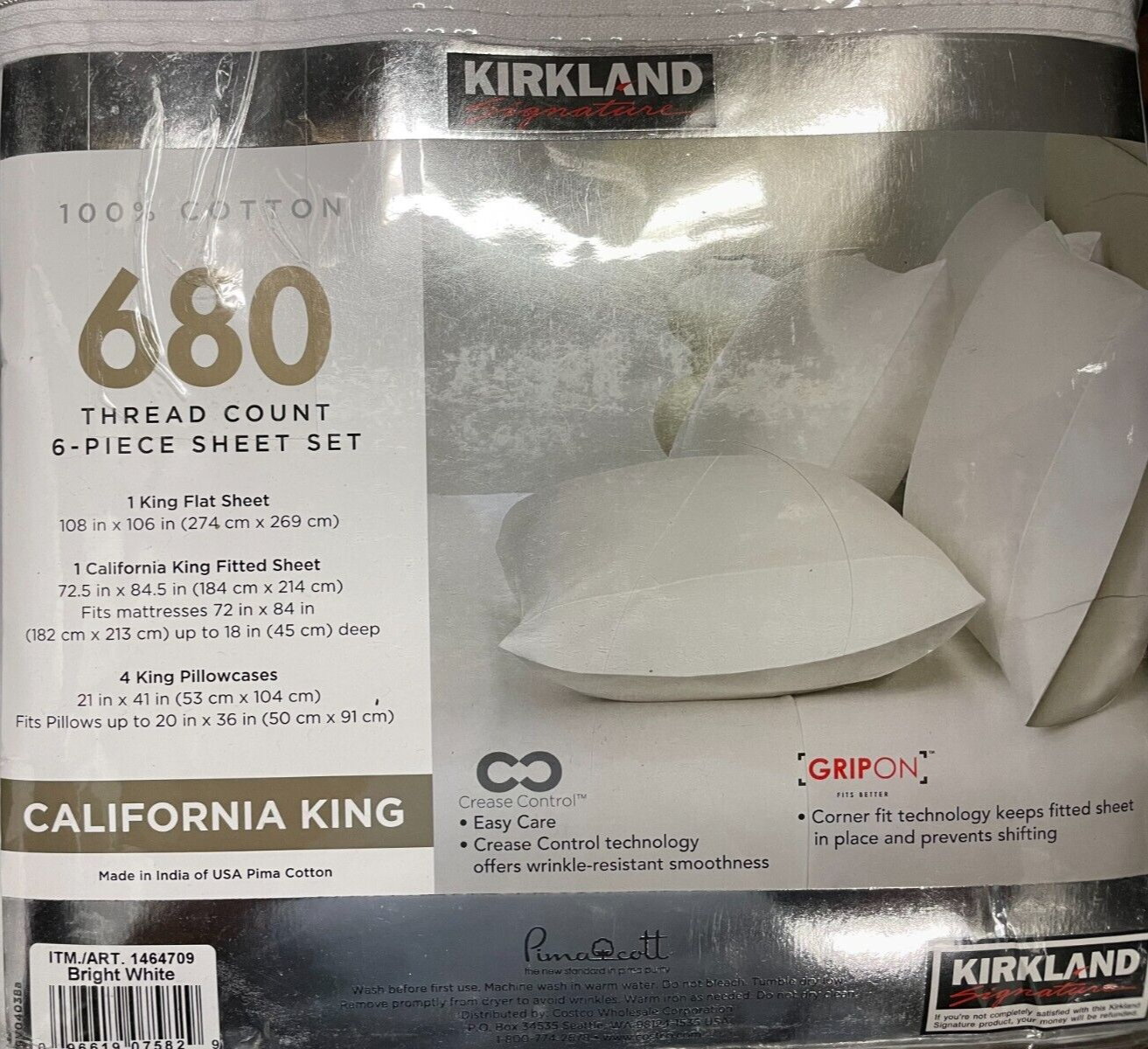 Kirkland Signature Cal King Bright White 680 Thread Count 6-Piece Bed Sheet Set