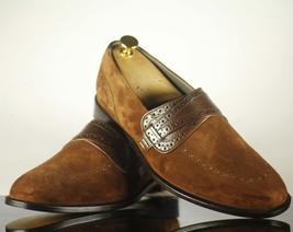 Handmade Men Brown Leather Suede Butterfly Loafer Dress Shoes, Men Designer Shoe - £115.89 GBP