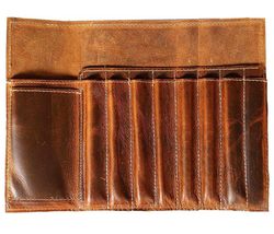 Jaald Genuine Leather Pencil Roll Brush Case Pen Holder Organizer String... - £23.98 GBP