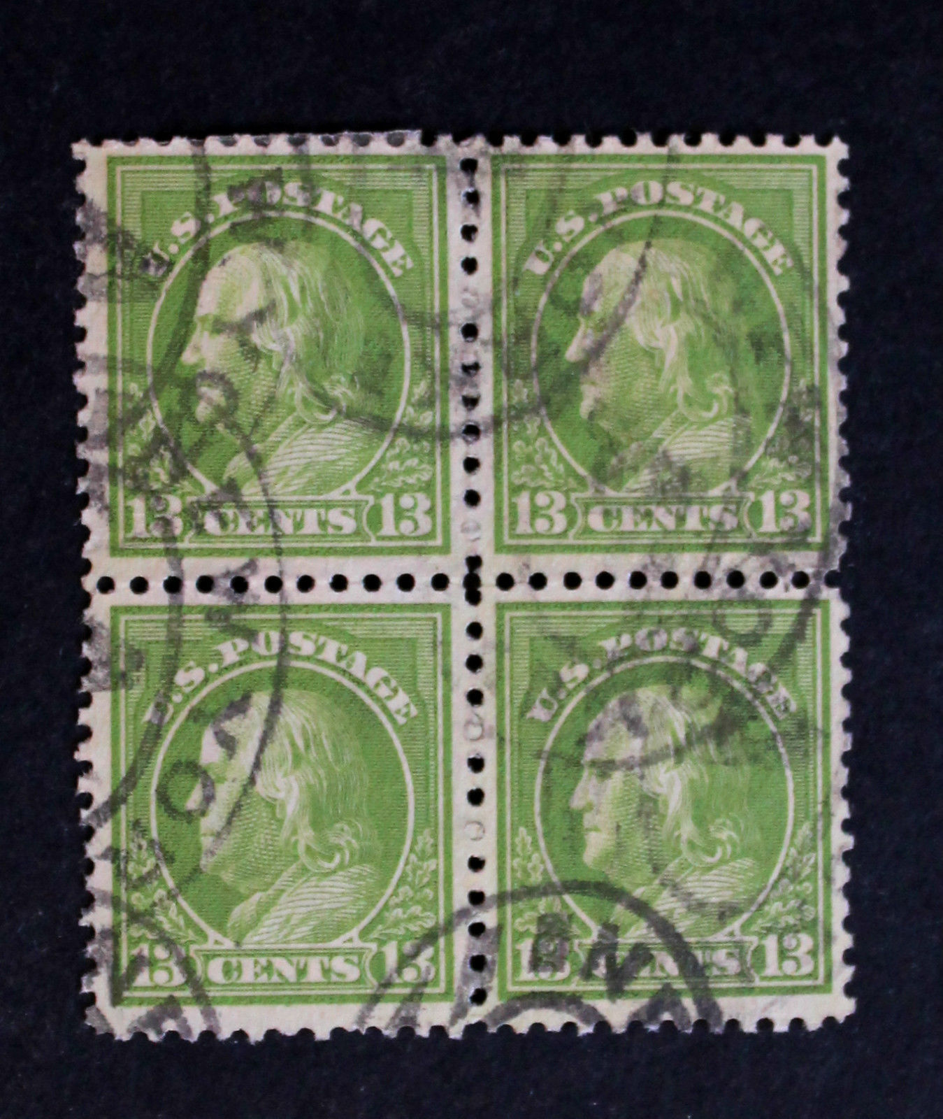 US Stamp Sc# 513 Used Block of 4, 13c Franklin SCV $45. - $39.99
