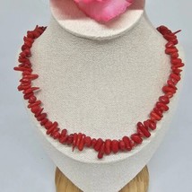 Beautiful Red Coral Beaded Choker Necklace 16&quot; Long - £20.06 GBP