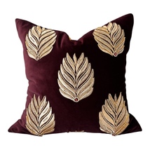 Imperial Laurel Embroidered Velvet Pillow - £100.46 GBP