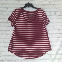 American Eagle AEO T Shirt Womens Medium M Red White Soft &amp; Sexy V Neck Striped - £8.85 GBP