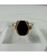 Vintage 10K Yellow Gold with Black Onyx Art Deco Ring - Size 6 Nice - $247.49