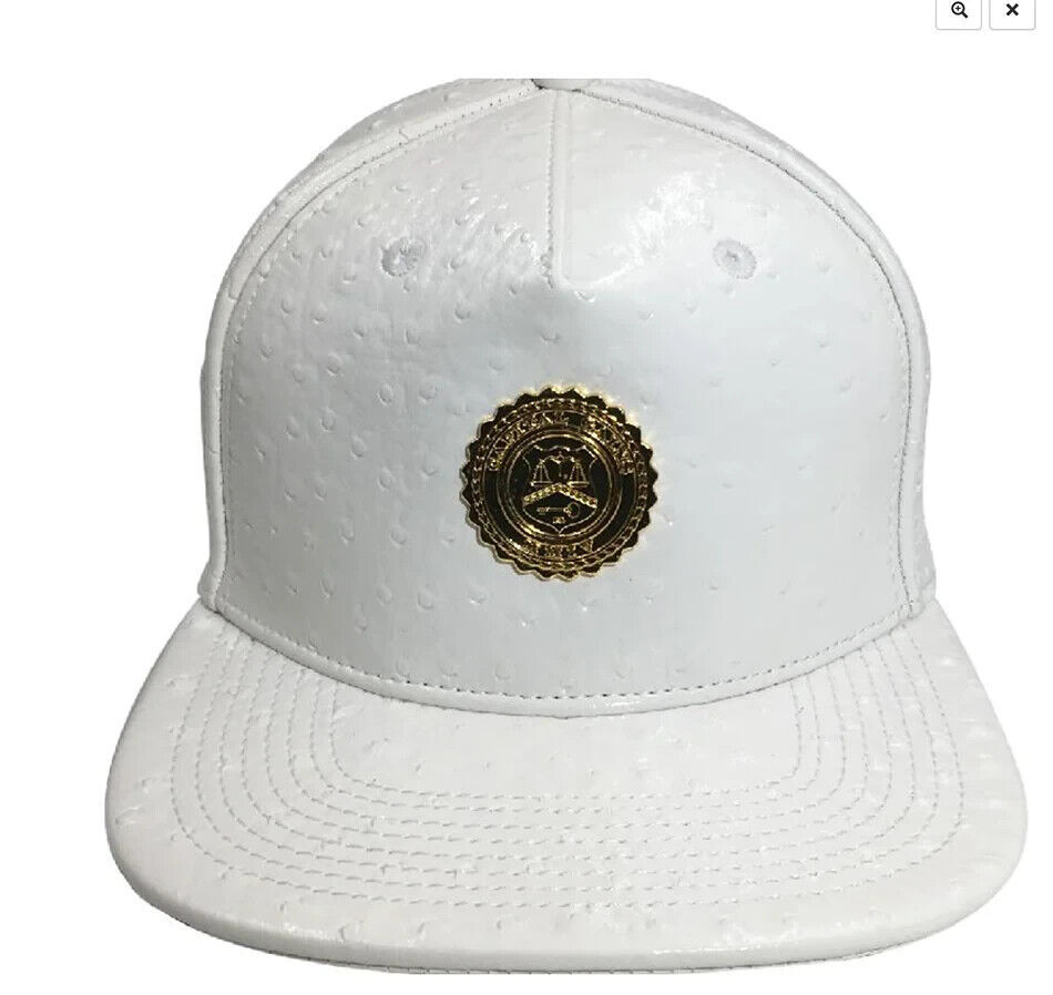 Capital Gains Men's Streetwear Ostrich White Patent Leather Hat Strap Back Hat
