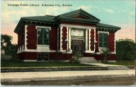 Carnegie Public Library Arkansas City Kansas Linen Postcard - £8.86 GBP