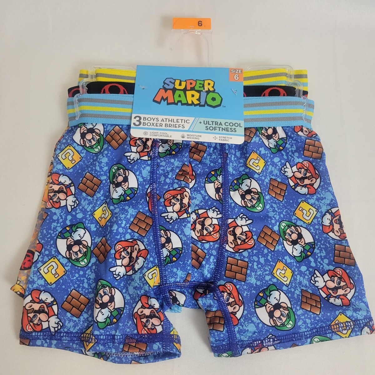 Boys Super Mario Athletic Boxer Briefs Size 6 3-pack Luigi Gaming NEW Un... - $8.89