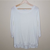 DE Collection | 3/4 Sleeve Ivory Mixed Ribbed Knit Sweater Womens Size L... - £15.28 GBP