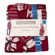 Flora Nikrooz Size Large 10 12 Pajama Set Notch Collar Floral Stripe Lon... - $19.75