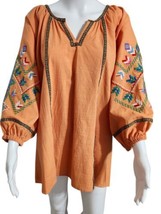 Calessa 1X Embroidered Jewel Notch Neck Wrist Length Sleeve Tunic Orange  - $39.95