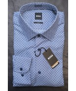 HUGO BOSS Uomo Hank Kent Slim Fit Blu Scuro Cotone Camicia 37 14.5 - $87.71 CAD