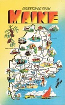 Greetings From Maine Pine Tree State Map ME Postcard PM 1956 N37 - £2.50 GBP