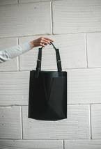 Hand Made Leather Tote Bag for Women, Black Soft Leather Tote with Zipper - £78.29 GBP