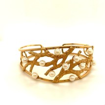 Vintage Signed 12k Gold Filled Van Dell Modern Retro Pearl Cuff Bracelet 6 3/4 - £67.11 GBP