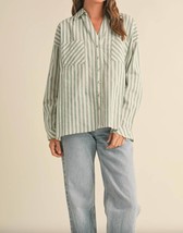 Miou Muse stripe button up shirt in Sage - size M - £35.83 GBP