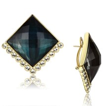 Princess Cut Synthetic Stone in Tanzanite Stud Gold Plated Lever Back Earrings - £47.00 GBP