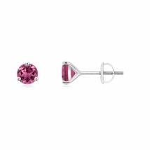 Natural Pink Tourmaline Solitaire Stud Earrings in 14K Gold (Grade-AAAA, 4MM) - £353.96 GBP