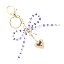 Blue White Porcelain Pearl Beaded Coquette Bow Heart Keyring Keychain Ba... - $14.85