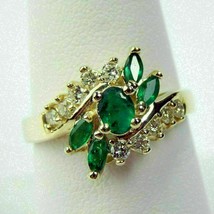 2.60 Ct Oval Cut Simulated Emerald Cluster Ring Gold Plated 925 Silver - £76.72 GBP
