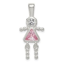 Sterling Silver Rhodium-plated CZ and Birthstone Pink October Glass Girl Pendant - $48.98
