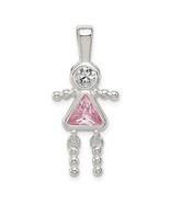 Sterling Silver Rhodium-plated CZ and Birthstone Pink October Glass Girl... - $67.20 CAD