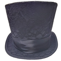 Oversized Top Hat Satin Lace Overlay Wide Band Costume Gothic Floral Black H4517 - £38.15 GBP