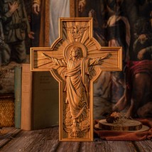 Jesus Crucifix Solid Wood Wall Cross in Natural Wood - $49.00+
