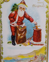 Santa Claus Christmas Postcard 1907 Toy Dolls Village Church Germany Embossed - £7.87 GBP