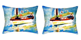 Pair of Betsy Drake Yellow Sailboat No Cord Pillows 16 Inch X 20 Inch - £62.27 GBP