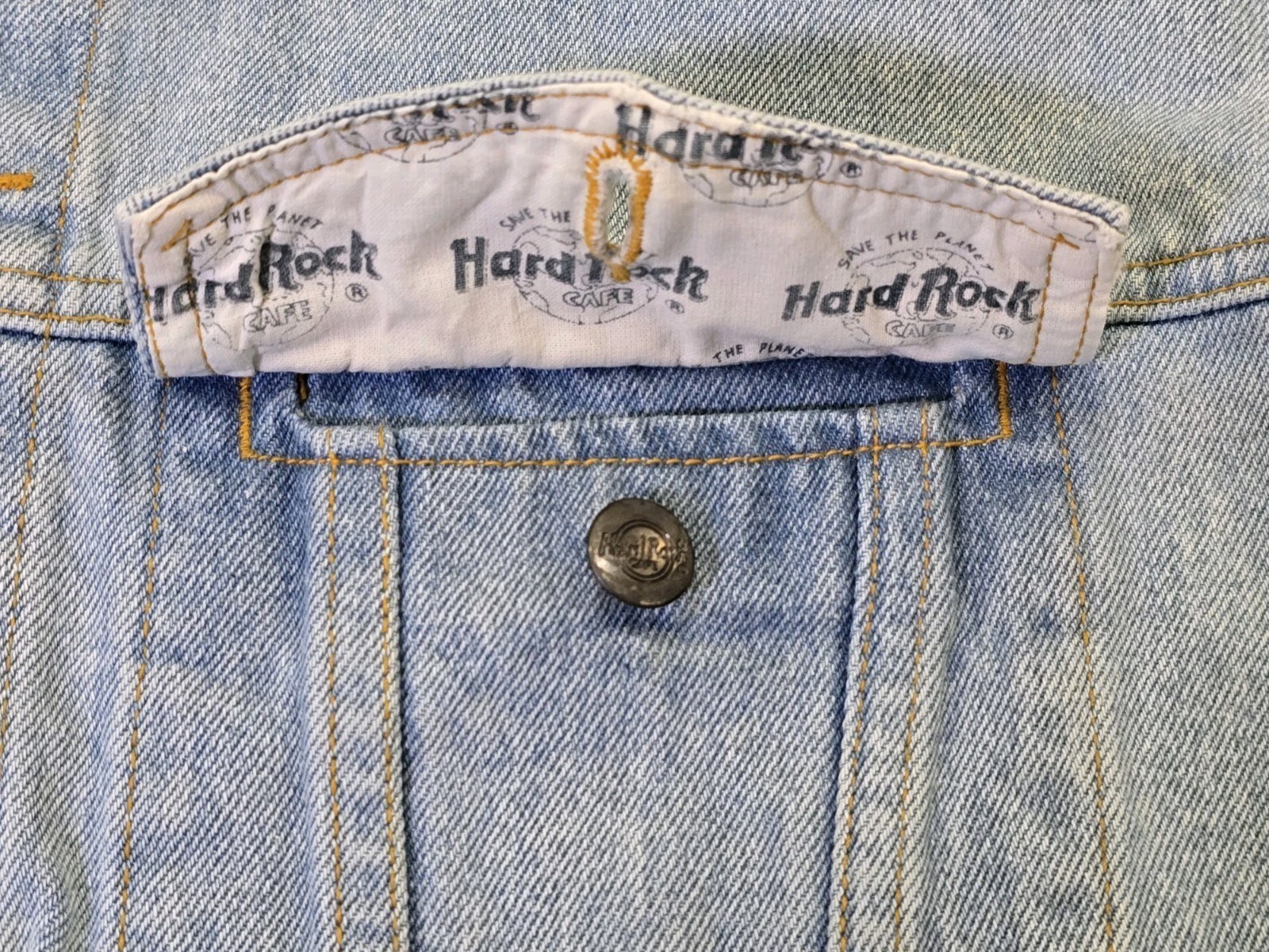 Vintage Hard Rock Cafe Hong Kong Embroidered Denim Jean Jacket Small Light Blue Item image 7