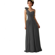 Kivary Women&#39;s One Shoulder Long Pleated Prom Bridesmaid Dresses Grey US 8 - £80.37 GBP