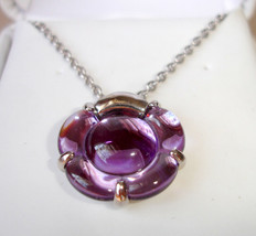 Baccarat B Flower Purple Crystal Pendant Necklace Sterling Silver New No... - £134.26 GBP