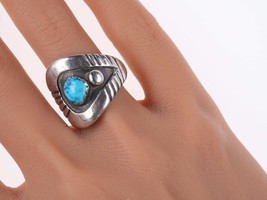 sz8.5 Vintage Southwestern Modernist sterling and turquoise ring - £106.58 GBP