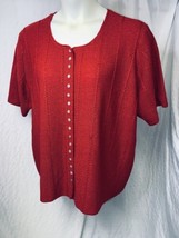 26/28 BUG Knit Top Red Scoop Neck  S S MOP Button Front Best United Garment - £14.24 GBP