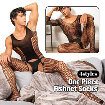Men Sexy Lace Fishnet Bodysuit Bodystocking See Through Gay Mesh Club Ni... - £8.10 GBP+
