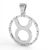 Taurus Zodiac Sign Diamond Bezel Pendant In Solid 10K White Gold - £199.03 GBP