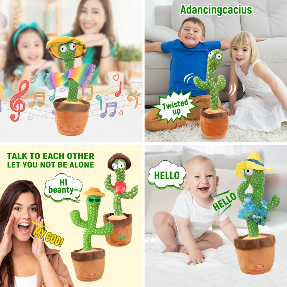 Play Dancing Cactus Repeat Talking Toy Electronic Plush Play Can Sing Record Lig - £35.45 GBP