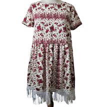 White and Red Floral Mini Babydoll Dress Size Small - £19.47 GBP
